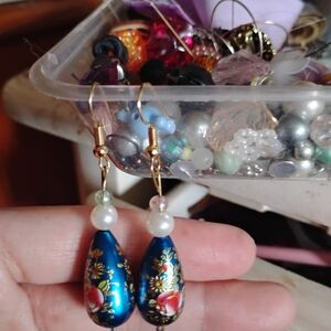 Bohemian Blue Beaded Floral Earrings